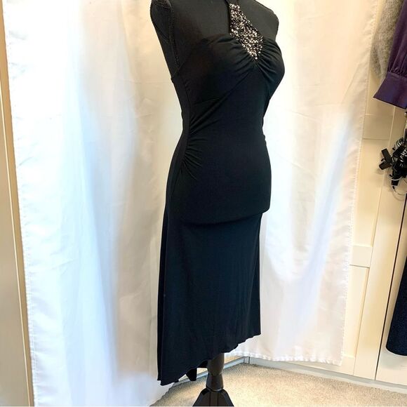 Black sequin halter top stretchy flowy evening cocktail dress Sz XS - Picture 5 of 14